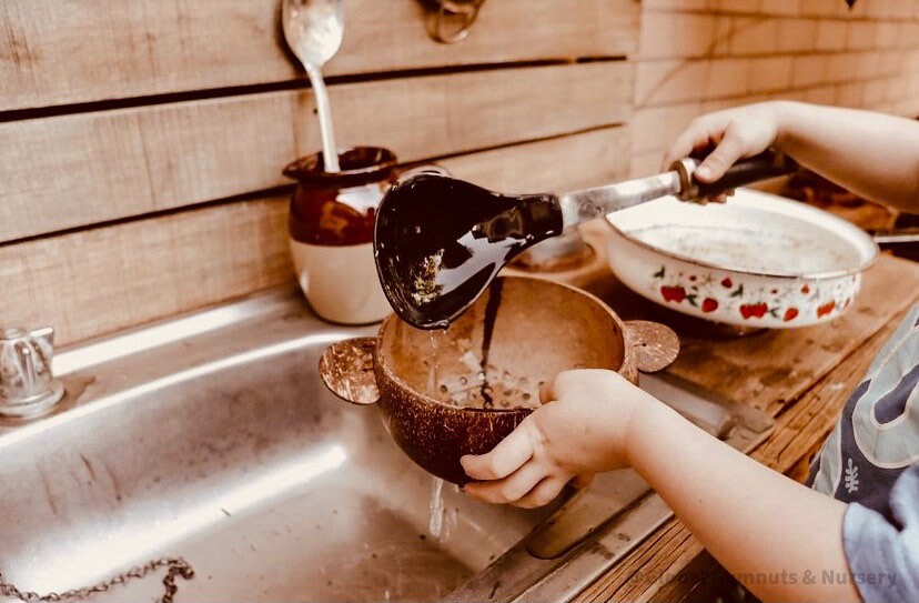 Bowl Water Scoop | Holes in a Bucket | Kids Colander | Mud Kitchen Tools | Coconut