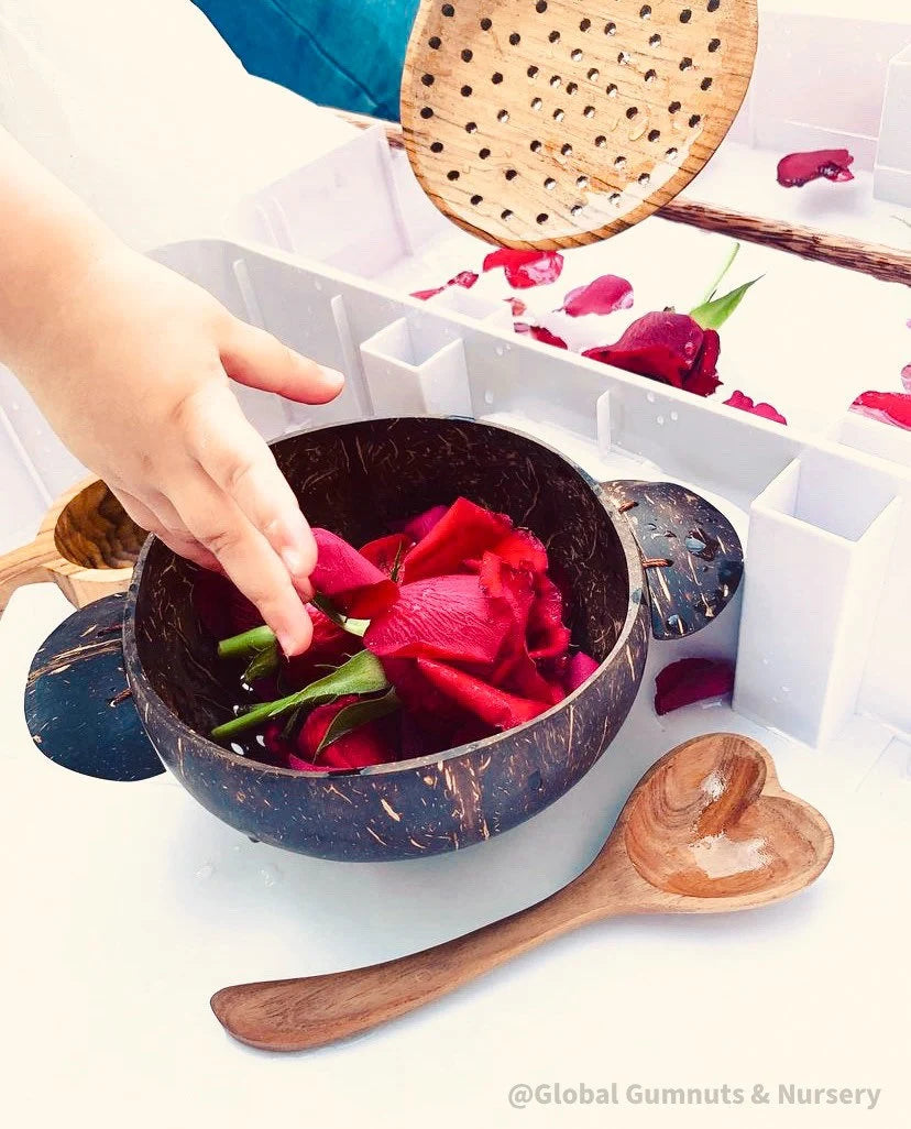 Bowl Water Scoop | Holes in a Bucket | Kids Colander | Mud Kitchen Tools | Coconut