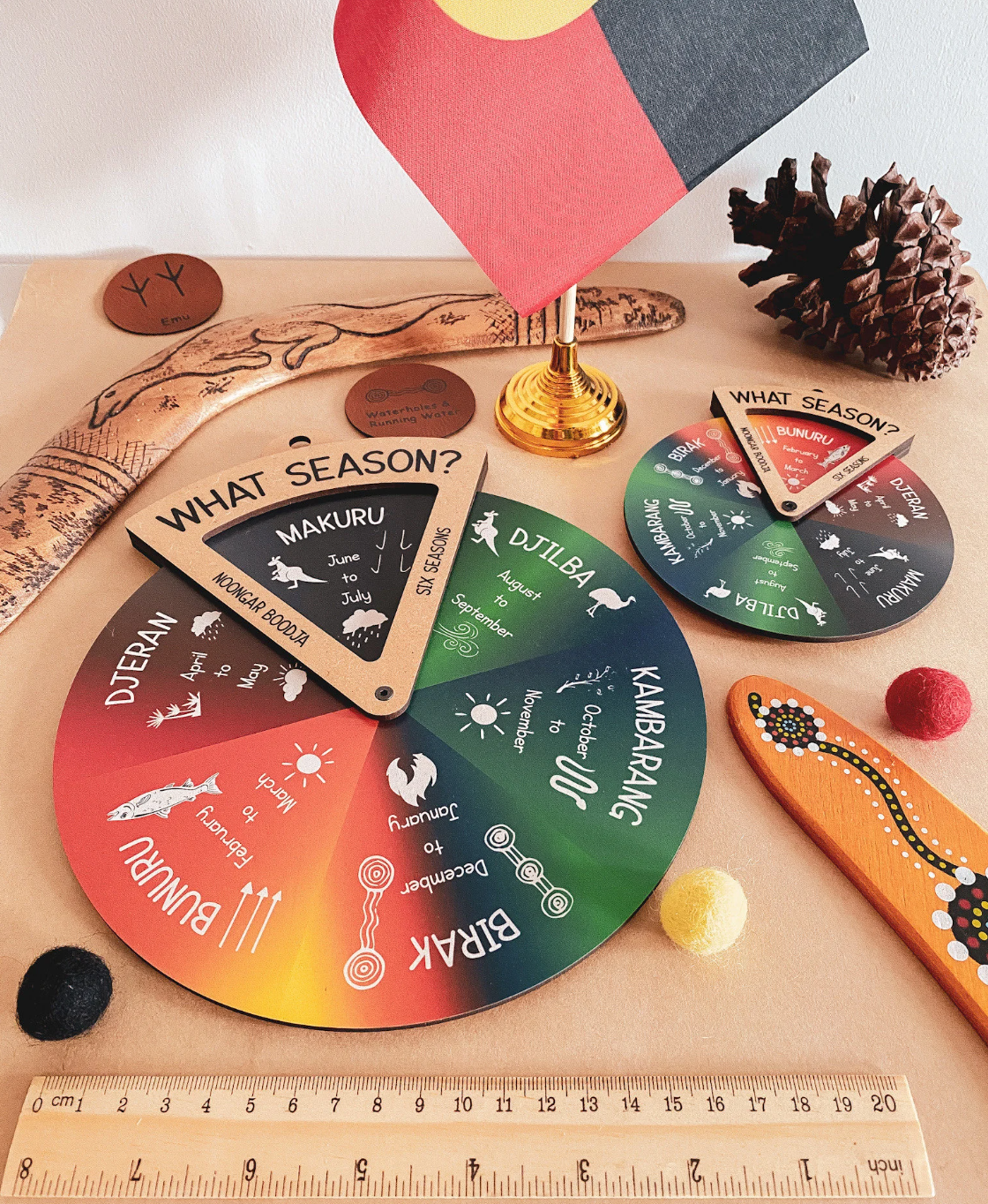 Cadran et fenêtre de visualisation en bois Noongar 6 saisons | Aborigène | Indigène