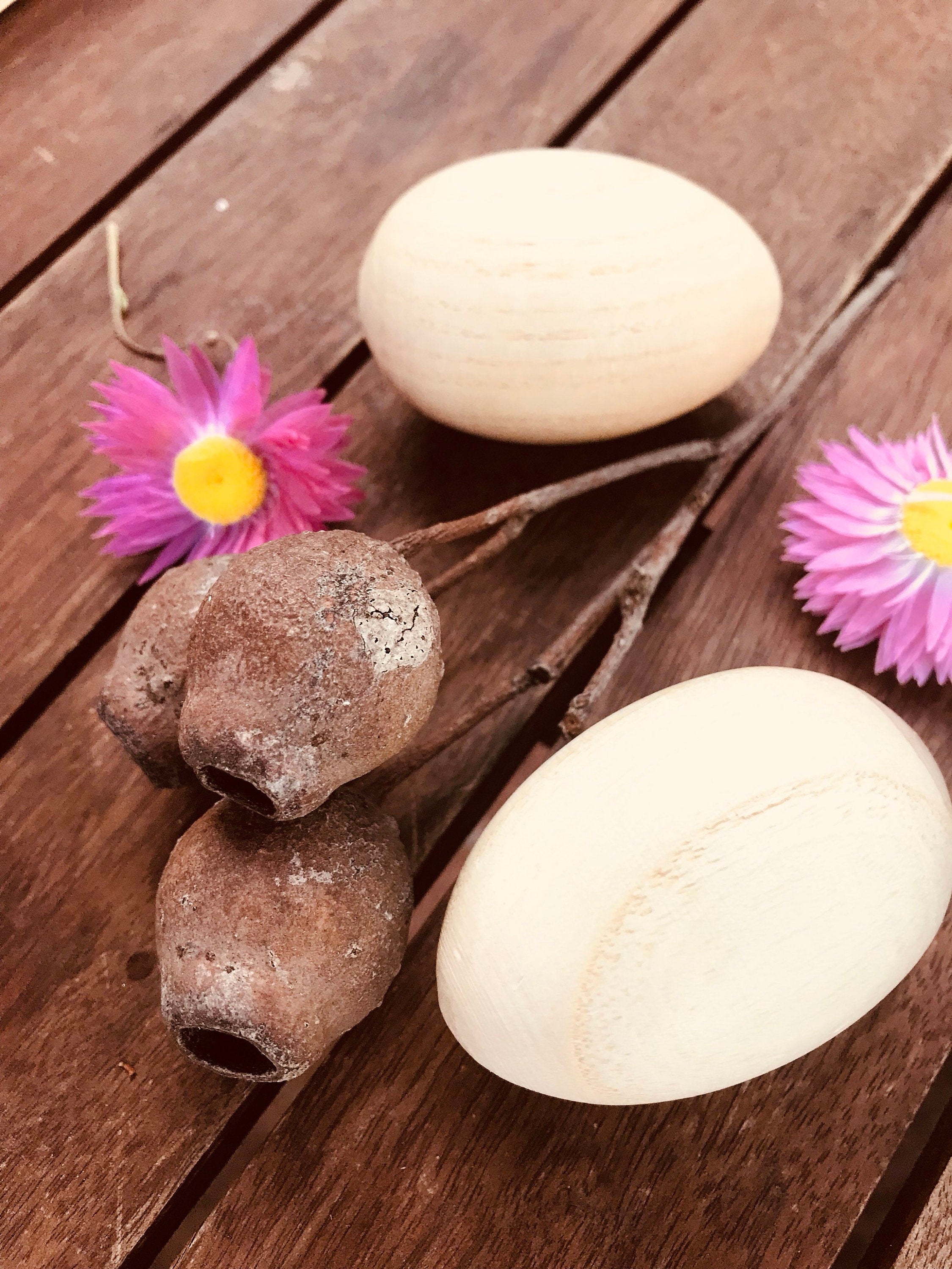 Wooden egg shakers, available individually or as a set of 2, perfect for Easter or musical fun.