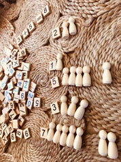 Wooden Number Tiles – 100 Pieces: Educational tool with 100 wooden number tiles, great for counting, math games, and early learning activities.