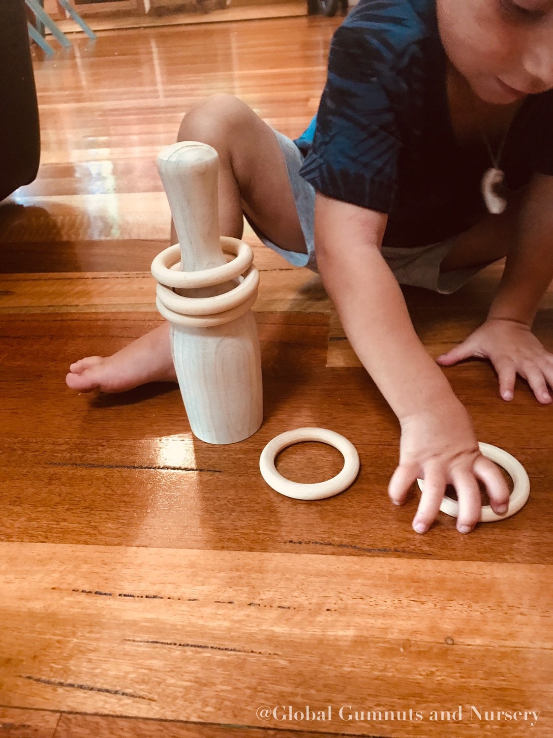 Natural Wooden Bowling Pin Set: Handmade in Western Australia, ideal for ring toss games.