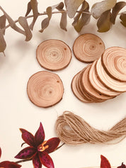 Wood Slices with Drilled Hole: Natural wood slices with pre-drilled holes, great for crafts, ornaments, or rustic wedding decorations.