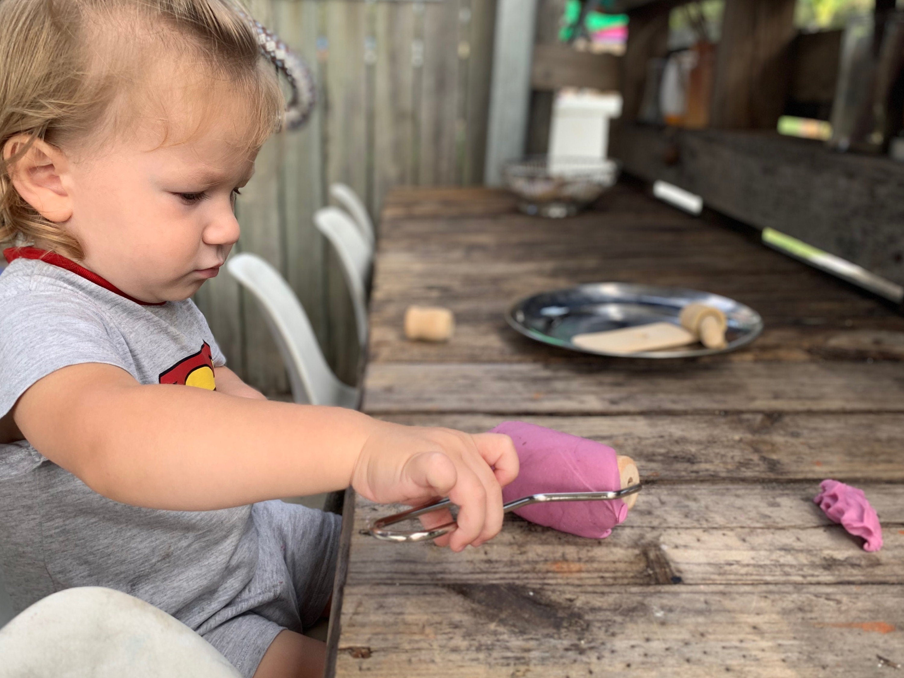 Play Dough Rolling Pin: Wooden roller for sensory tools and play.