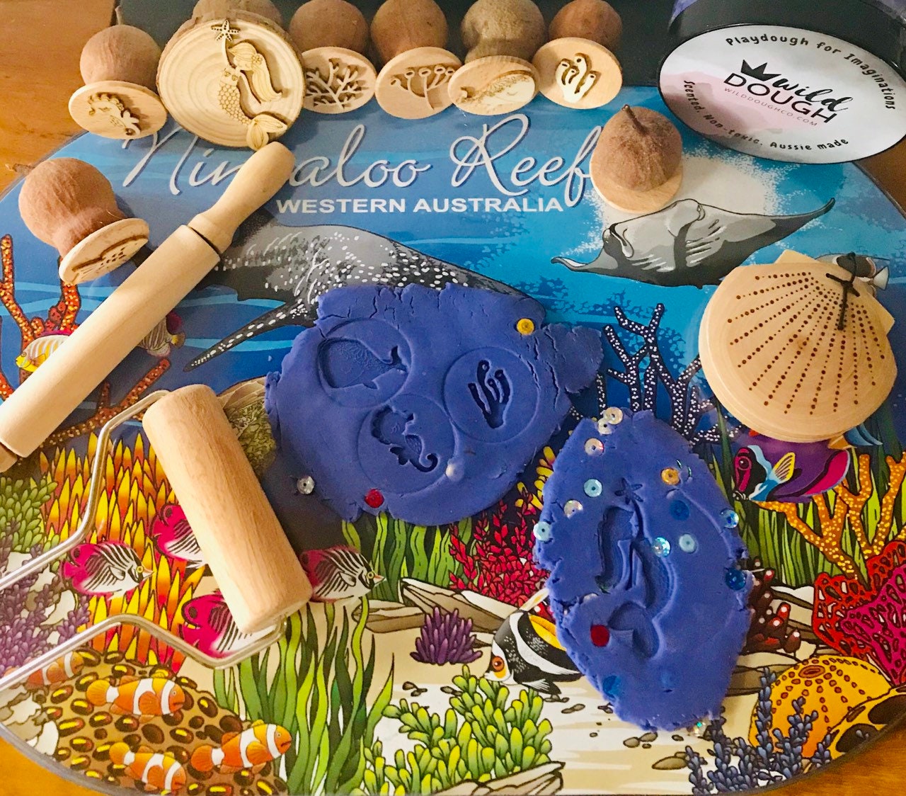 Mermaid Set Gumnut Stamps: Seven-piece mermaid-themed nature stamp set.