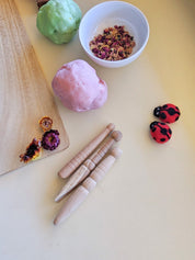 wooden craft tools set: three-piece set for sensory play and modelling.