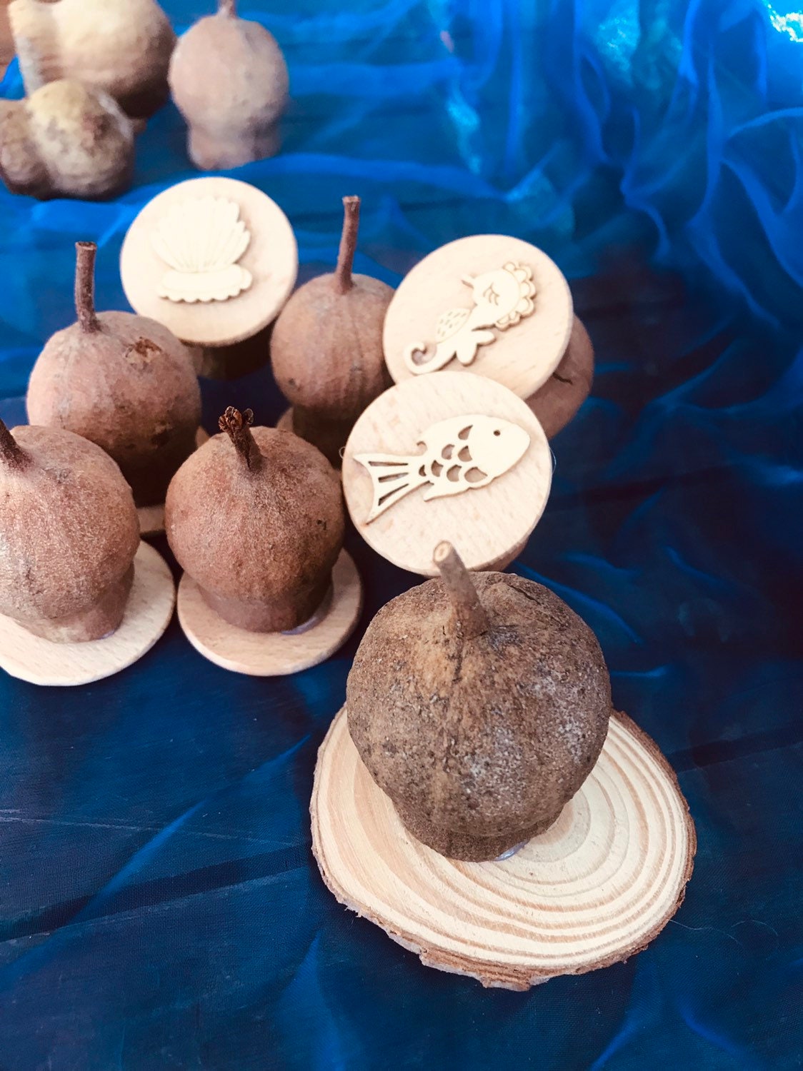 Mermaid Set Gumnut Stamps: Seven-piece mermaid-themed nature stamp set.