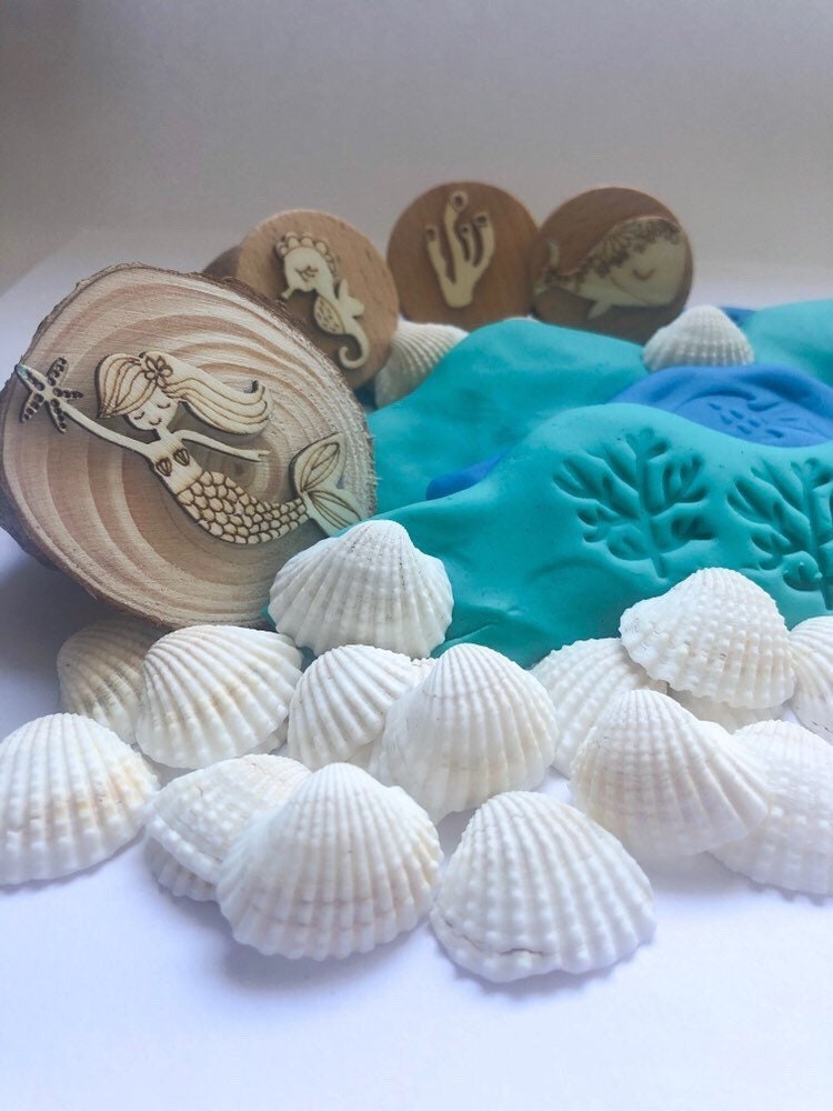 Mermaid Set Gumnut Stamps: Seven-piece mermaid-themed nature stamp set.