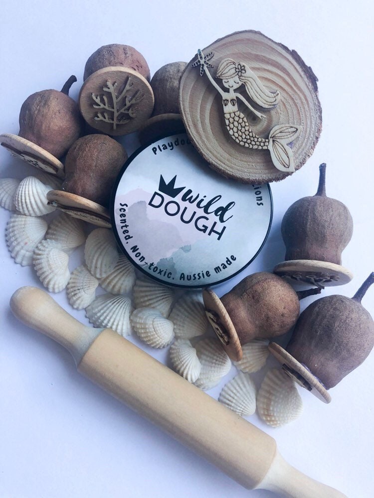 Mermaid Set Gumnut Stamps: Seven-piece mermaid-themed nature stamp set.