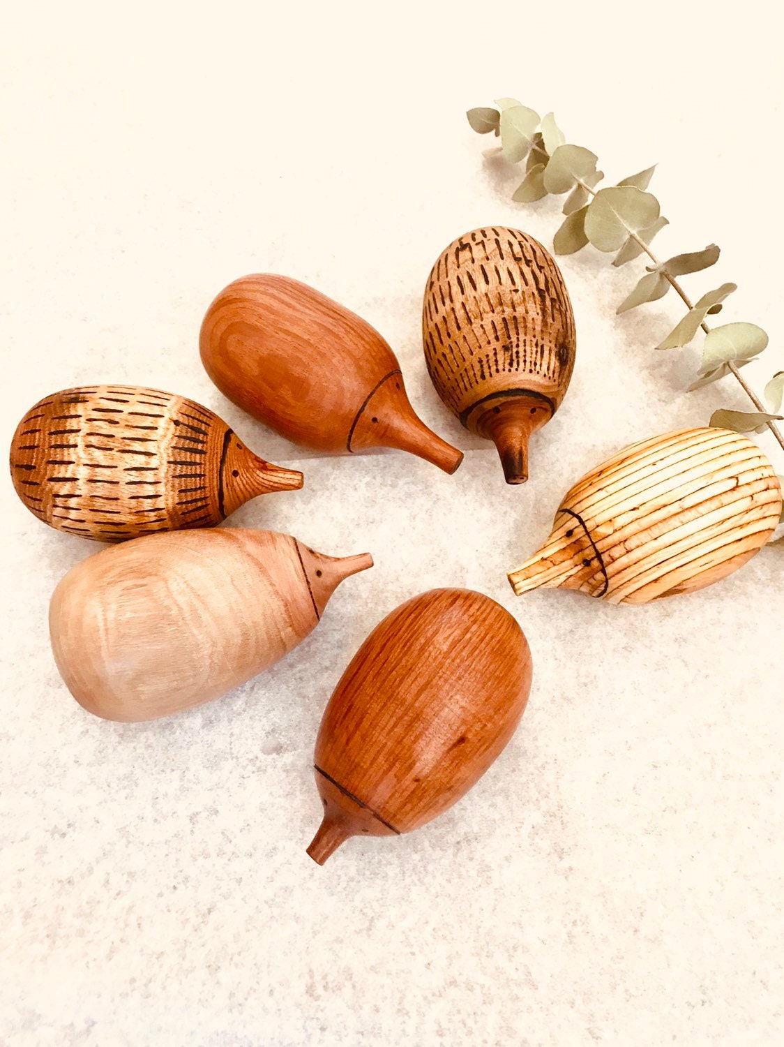 Handmade Wooden Echidna: Natural wooden echidna figure for decoration or play.