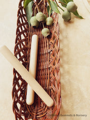 Rounded Wooden Rolling Pin: Rounded-end rolling pin for sensory play and crafts.