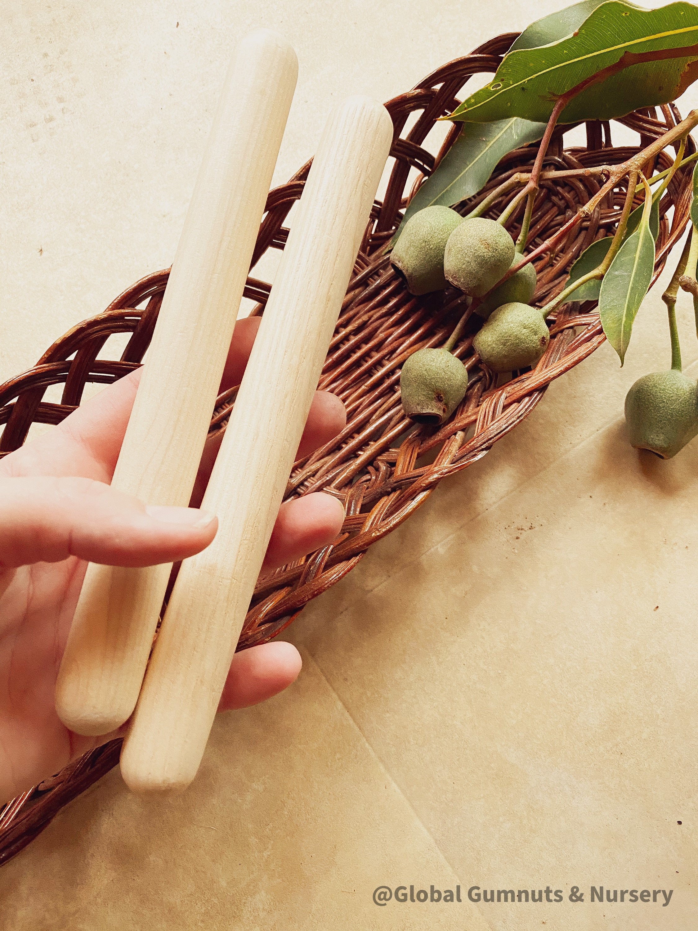 Rounded Wooden Rolling Pin: Rounded-end rolling pin for sensory play and crafts.