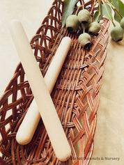 Rounded Wooden Rolling Pin: Rounded-end rolling pin for sensory play and crafts.