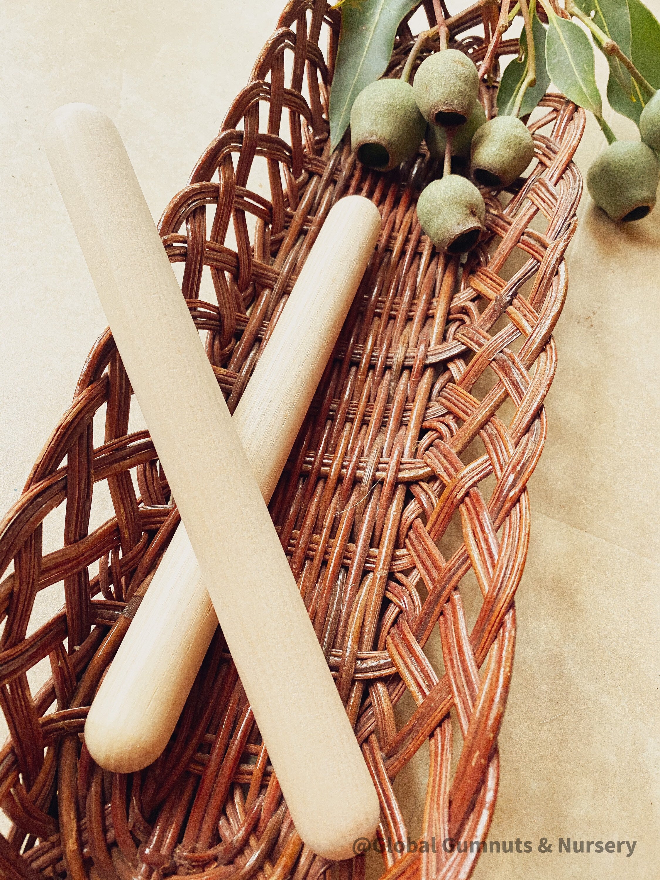 Rounded Wooden Rolling Pin: Rounded-end rolling pin for sensory play and crafts.