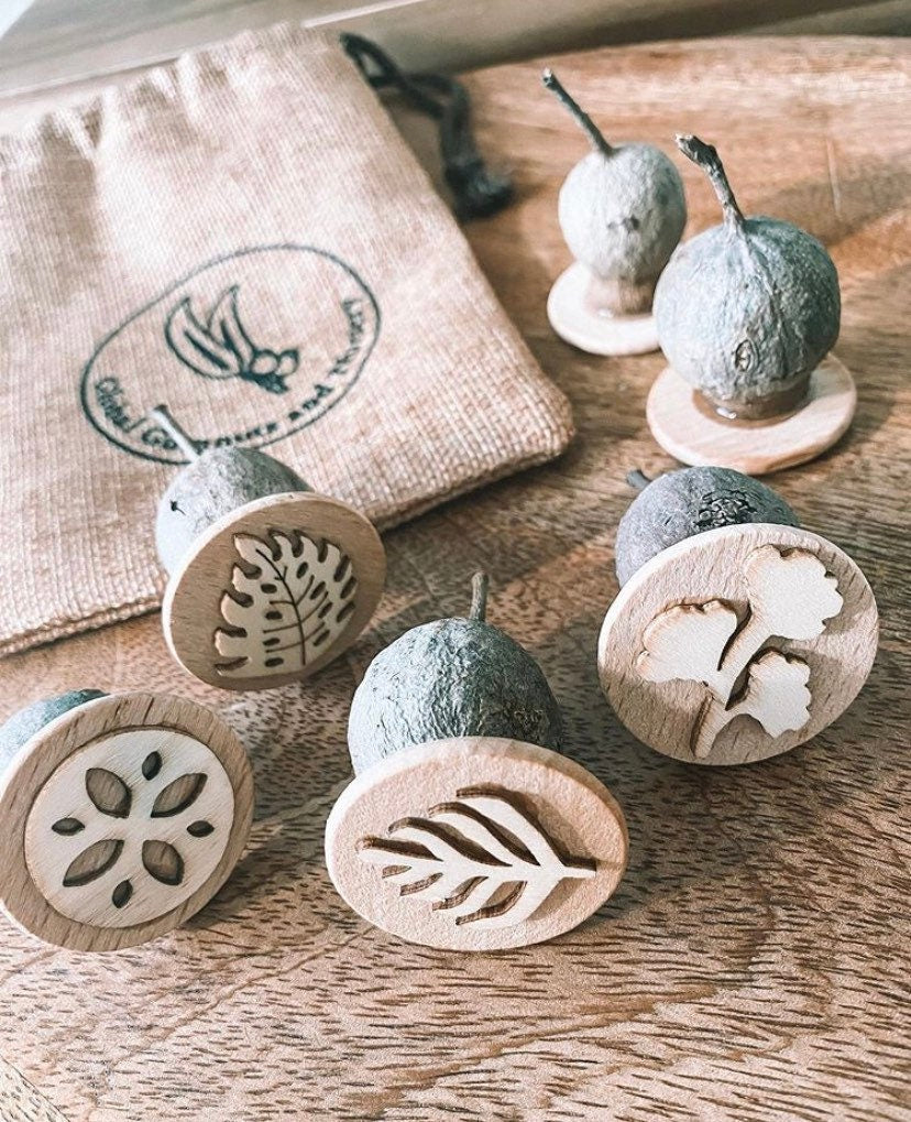 Floral Bliss Stamps: Gumnut stamp set with seven floral-themed stamps.