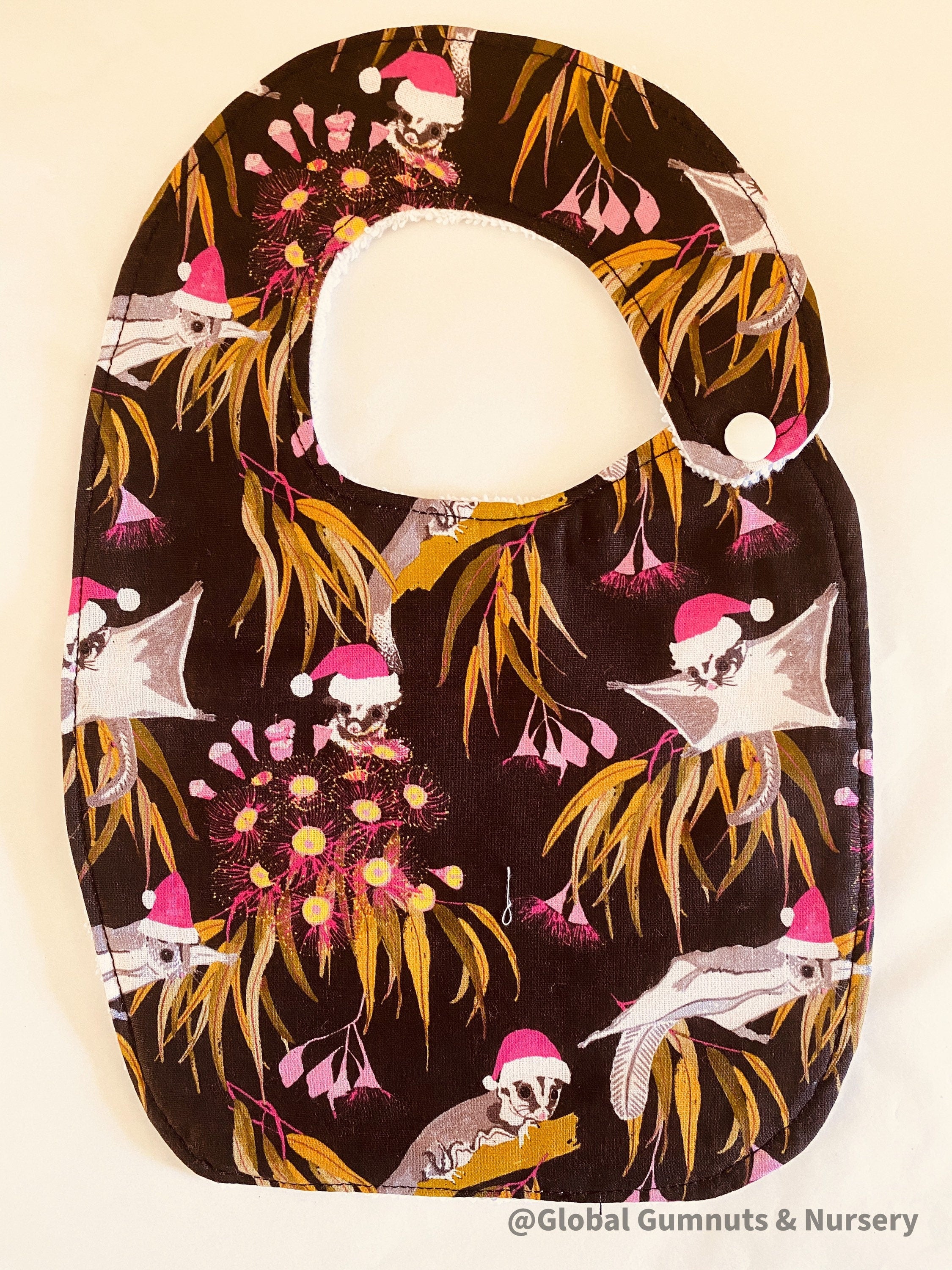 Luxury Bibs with Sugar Gliders: Handmade bibs featuring sugar gliders.