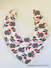 Christmas WOMBAT Bib: Baby bib with a festive wombat design.