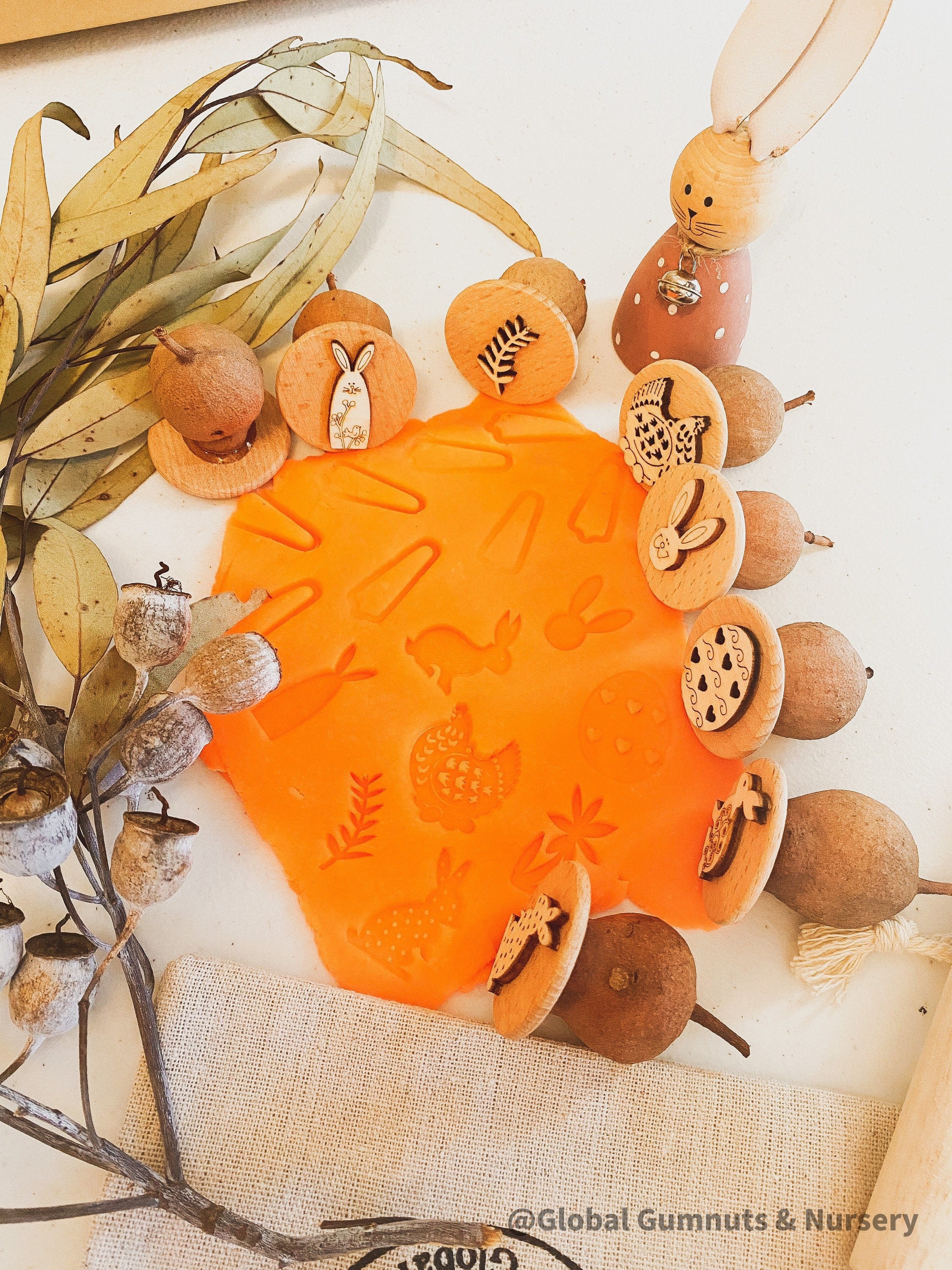 easter gumnut nature stamps: set of 4 or 8 easter-themed gumnut stamps for crafting.