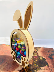 Bunny Rabbit Easter Egg Drops Piggy Bank: Rabbit-themed money box perfect for Easter gifts.