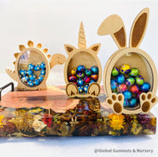 Bunny Rabbit Easter Egg Drops Piggy Bank: Rabbit-themed money box perfect for Easter gifts.