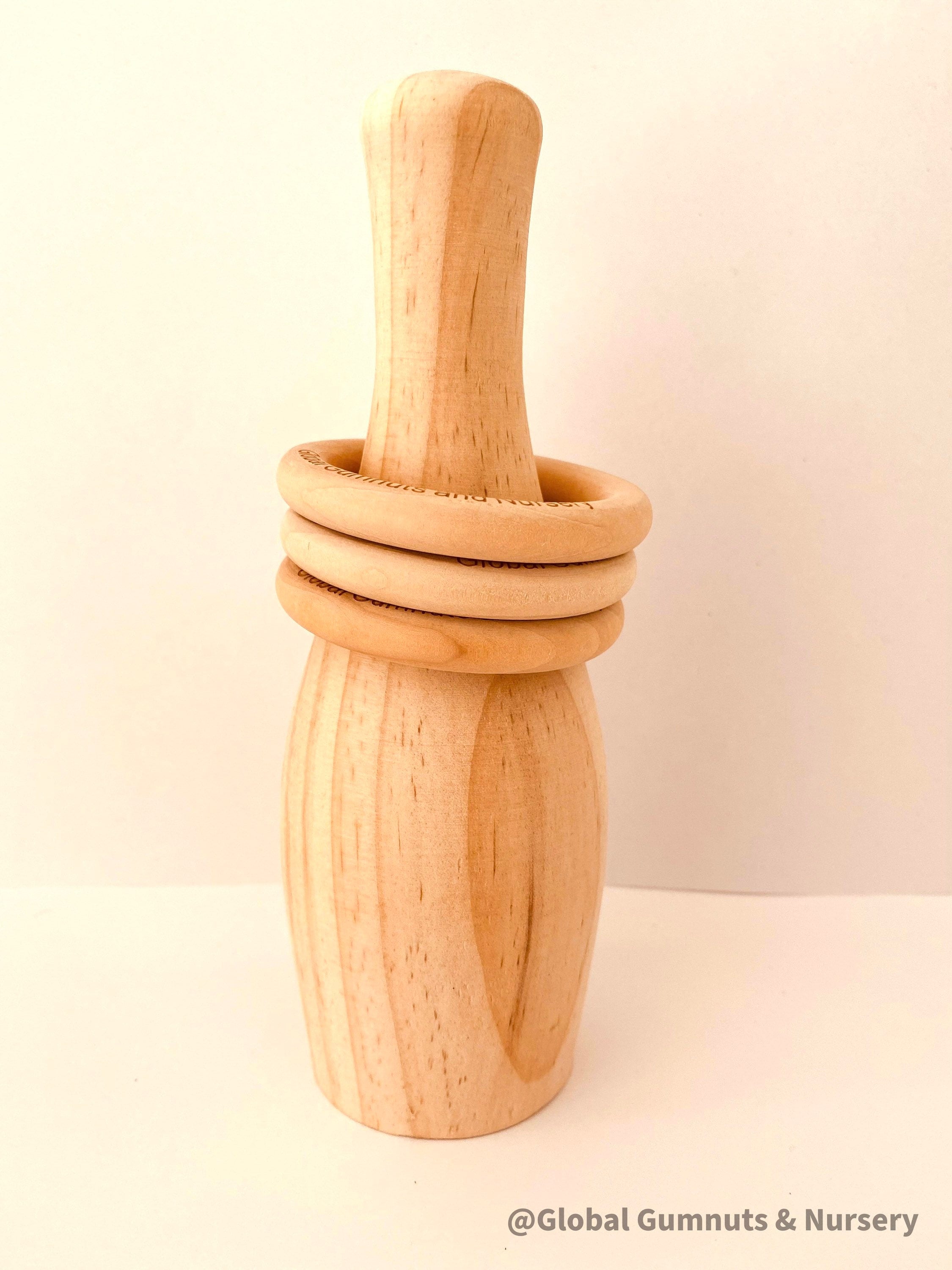 Natural Wooden Bowling Pin Set: Handmade in Western Australia, ideal for ring toss games.