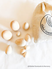 Easter Gift Set: 10 handcrafted wooden eggs for Easter festivities.