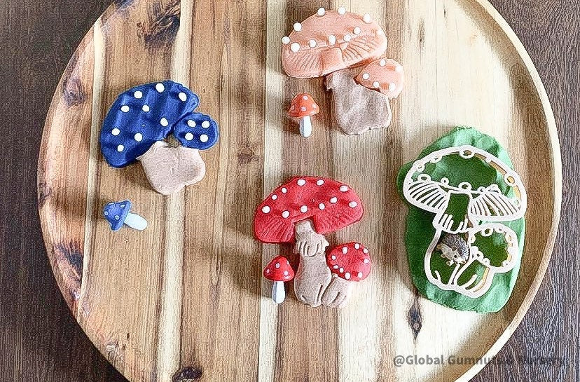 Large wooden mushrooms, ideal for fairy gardens, whimsical decor, or Christmas elf setups.