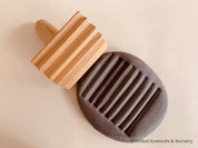 Set of 3 Wooden Stamp Play Tools: Three-piece wooden stamp play tool set designed for sensory and creative play with clay, dough, or patterns.