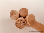 Round Patterned Wooden Stamper: Wooden stamp with unique patterns, ideal for clay, pottery, or dough play, adding texture and creativity.