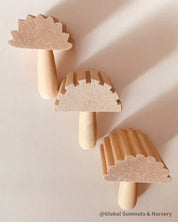 Set of 3 Wooden Stamp Play Tools: Three-piece wooden stamp play tool set designed for sensory and creative play with clay, dough, or patterns.