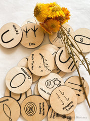 Indigenous Symbols (Birch Wood): NAIDOC Week educational set in natural wood.