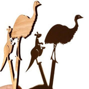 Set of 5 or 10 Australian animal wooden puppets, featuring emu, koala, kangaroo, and more. Ideal for storytelling and imaginative play.