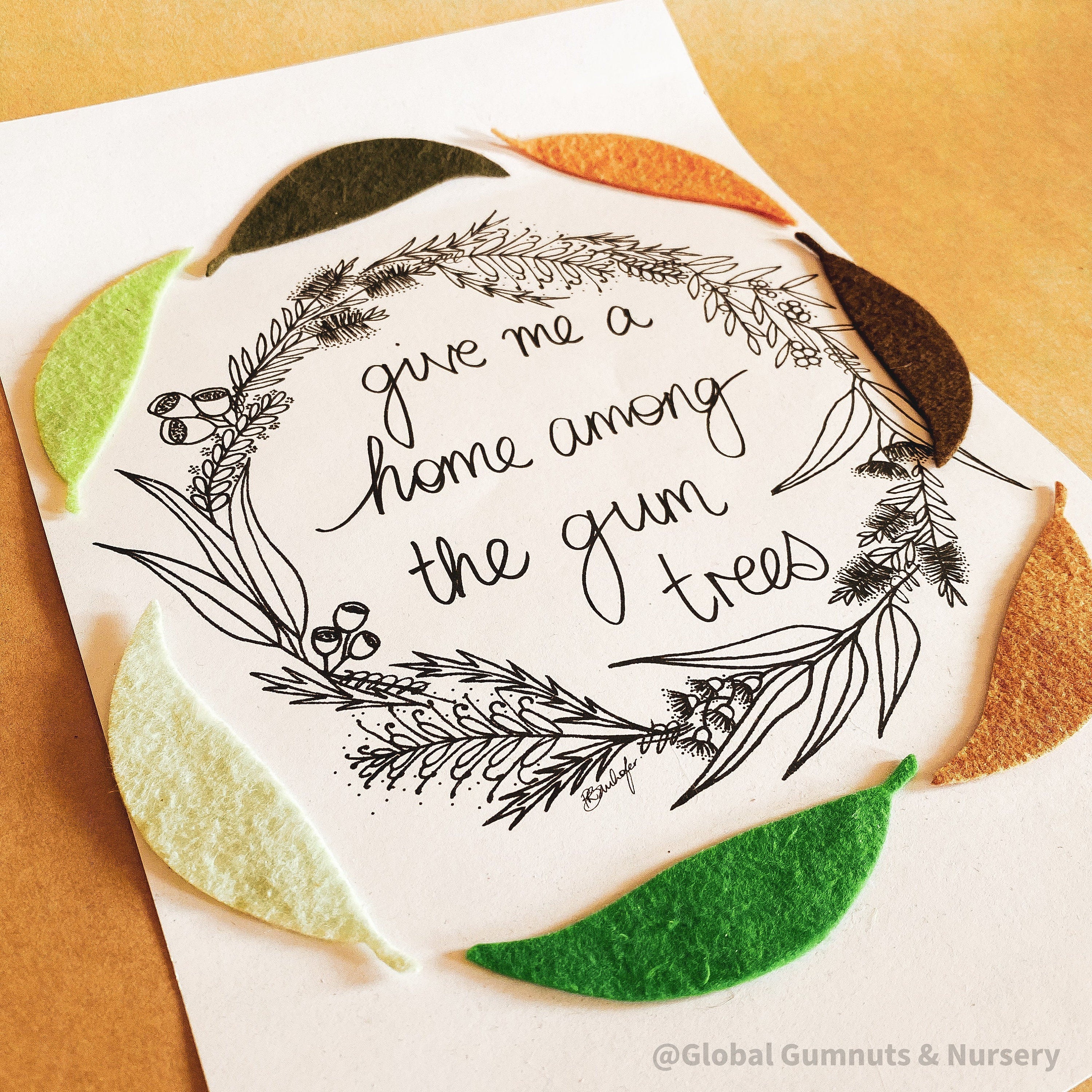 A4-sized "A Home Among the Gumtrees" decor print, perfect for Australian-inspired wall art or nostalgic home accents.