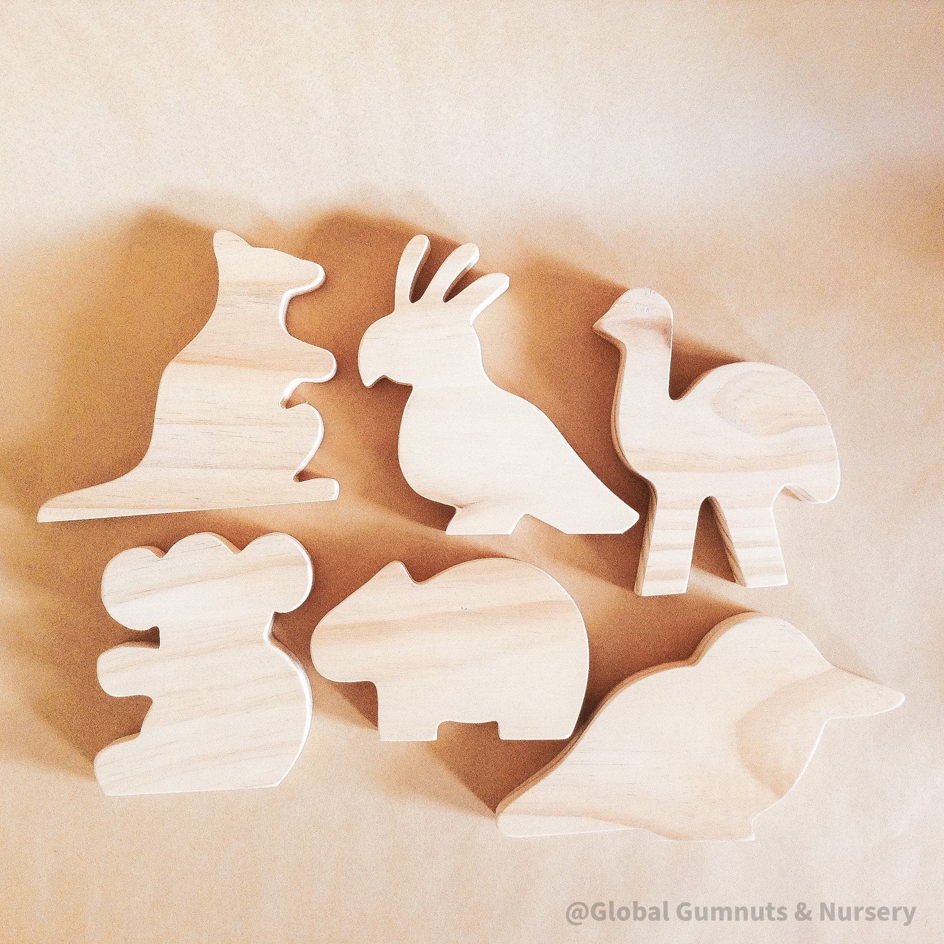 Australian Wooden Animals Set: Handmade set of native Australian wooden animals.