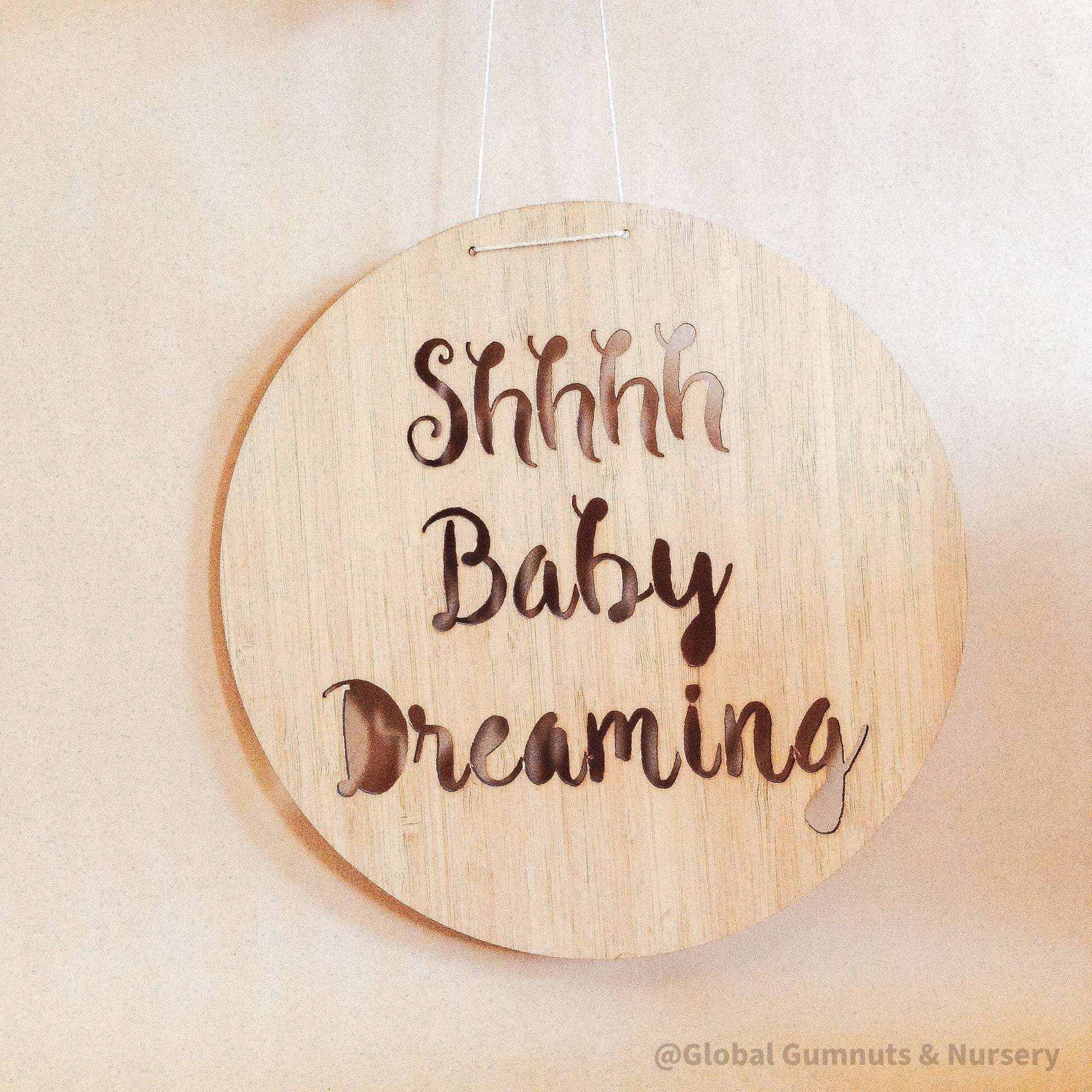"Shhhhh Baby Dreaming" door sign, ideal nursery decor with string to hang.