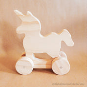 Unicorn Push-Pull Toy: Handmade unicorn wheely toy for imaginative play.