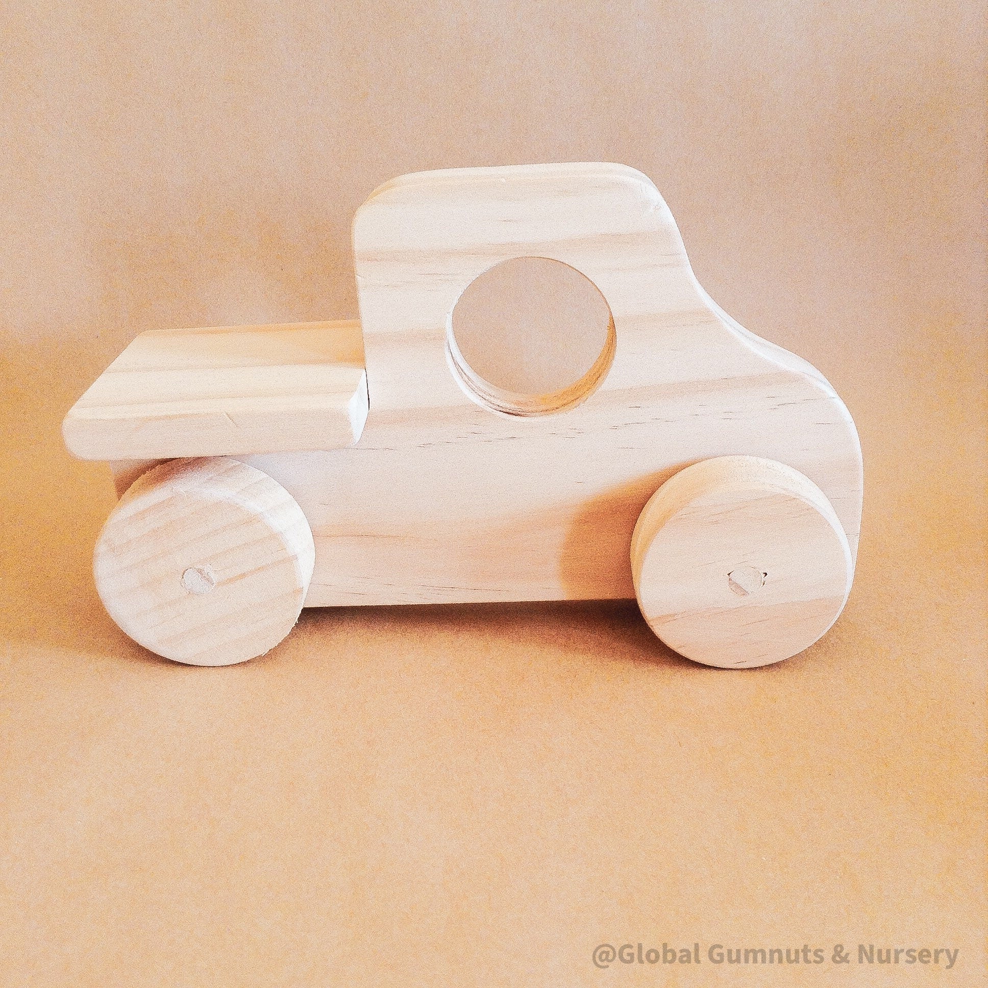 Personalized Push Truck: Customizable wooden truck with tray and window for toddlers.