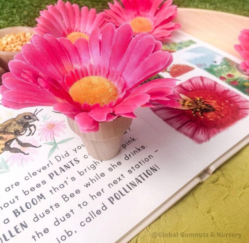 Natural mini wooden flower pots, ideal for sensory play, small-world setups, or gardening fun.