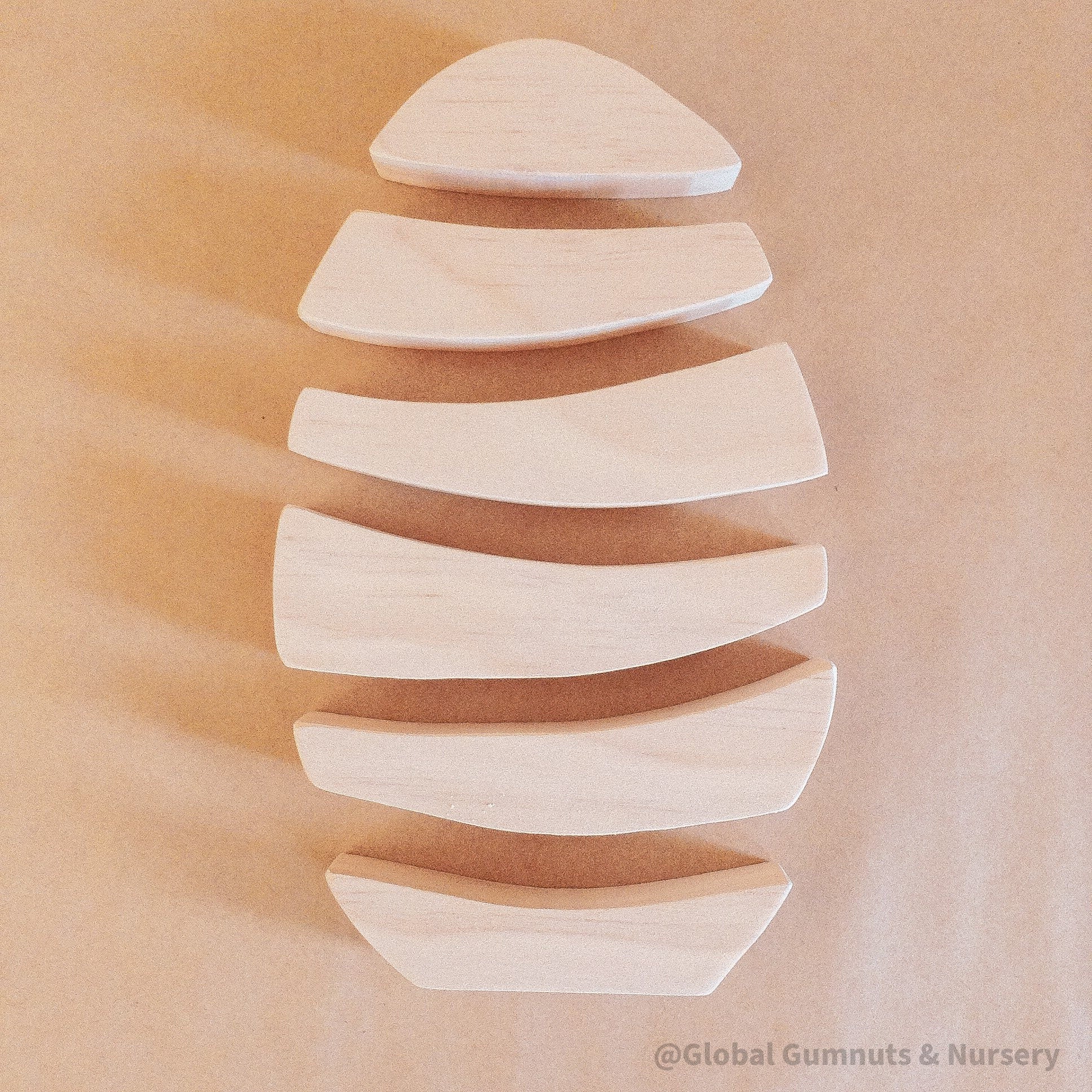 Natural wooden egg stacker, perfect for creative play or Montessori learning.