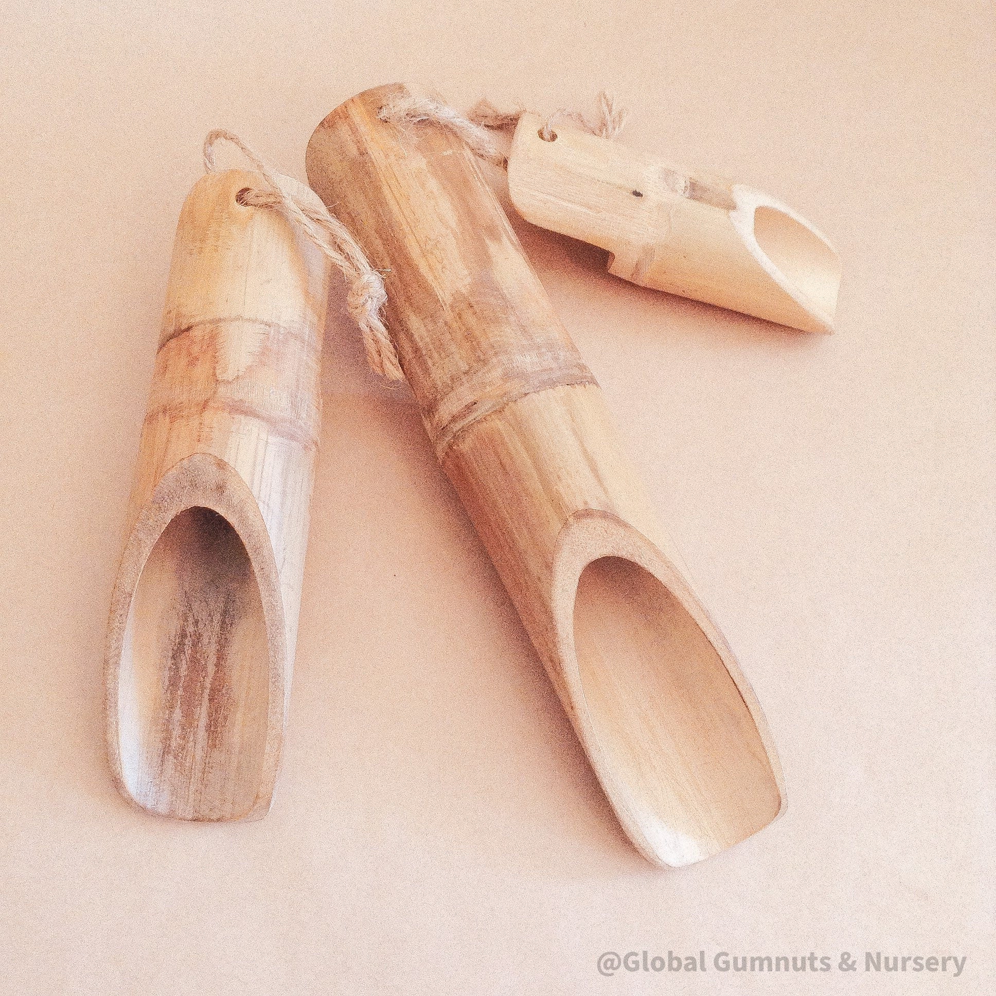 Bamboo Scoops (Set of 3): Set of three large bamboo scoops for sensory activities.