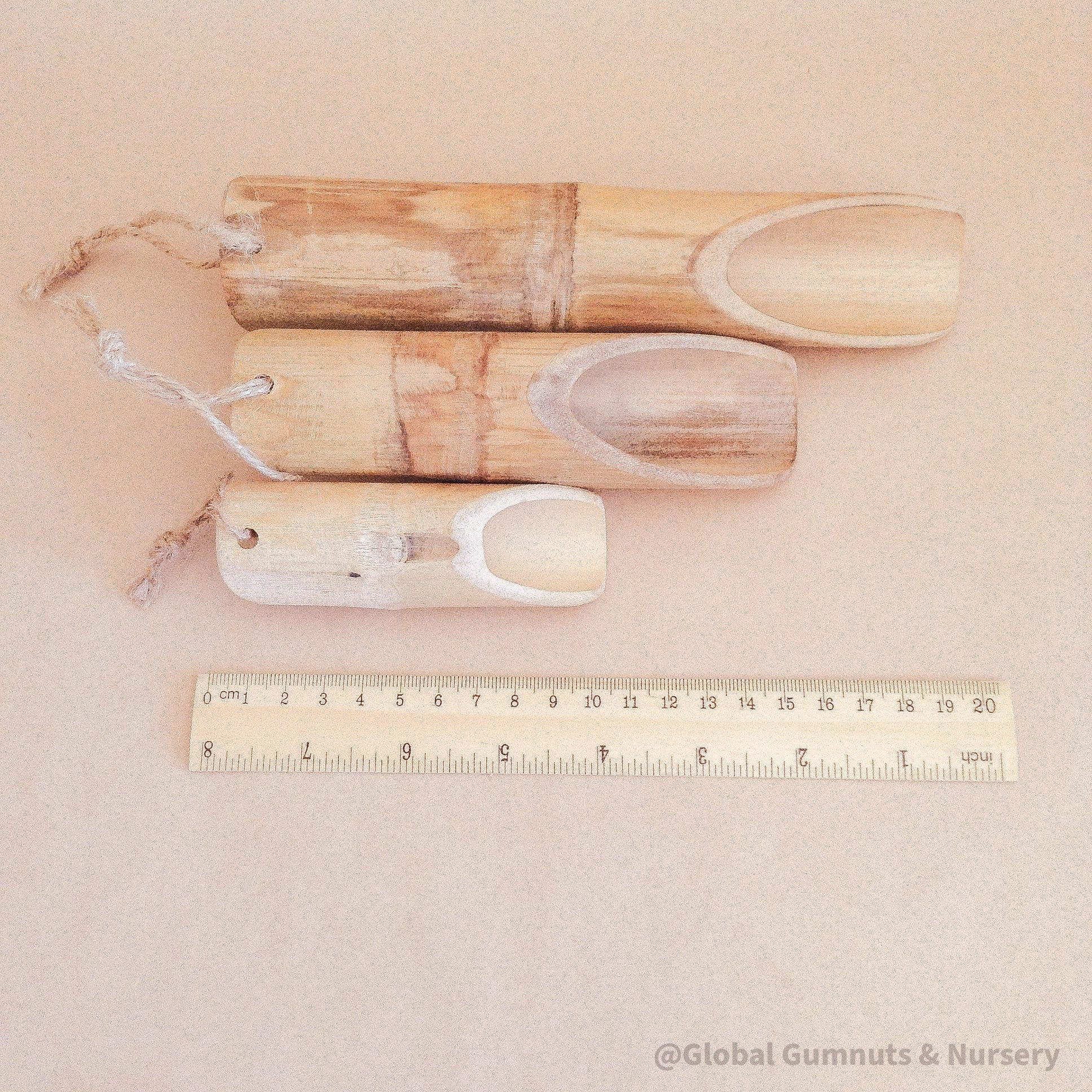 Bamboo Scoops (Set of 3): Set of three large bamboo scoops for sensory activities.