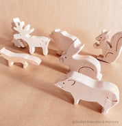 Birch Wood Forest Animal Play Set: 8-piece wooden set featuring woodland creatures.
