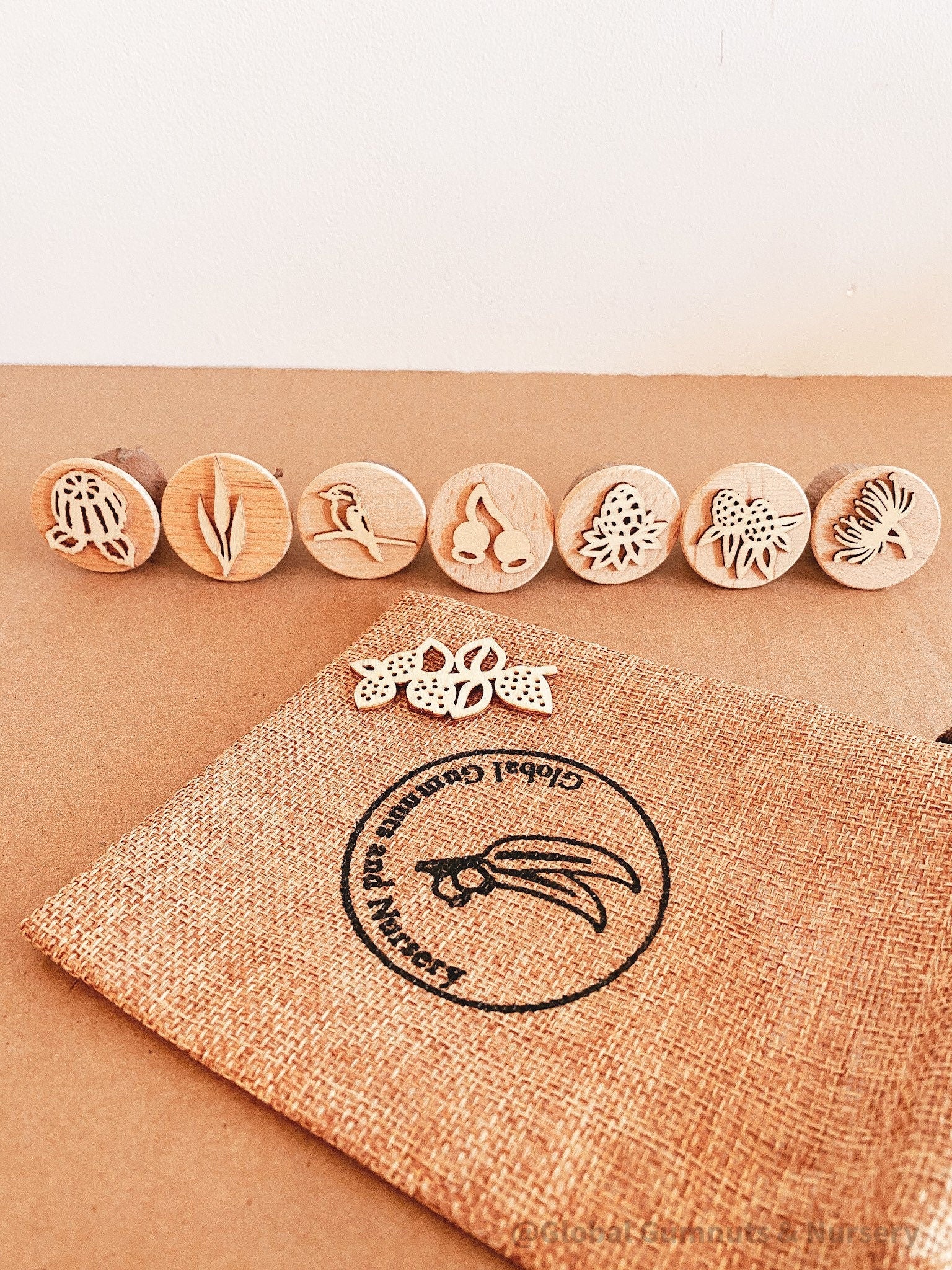 Native Walk Set Gumnut Nature Stamps: Nature-themed stamp set with floral and bush motifs.