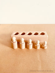 Meroco wooden weight and size learning set D, with cylinder weights and blocks for little explorers.