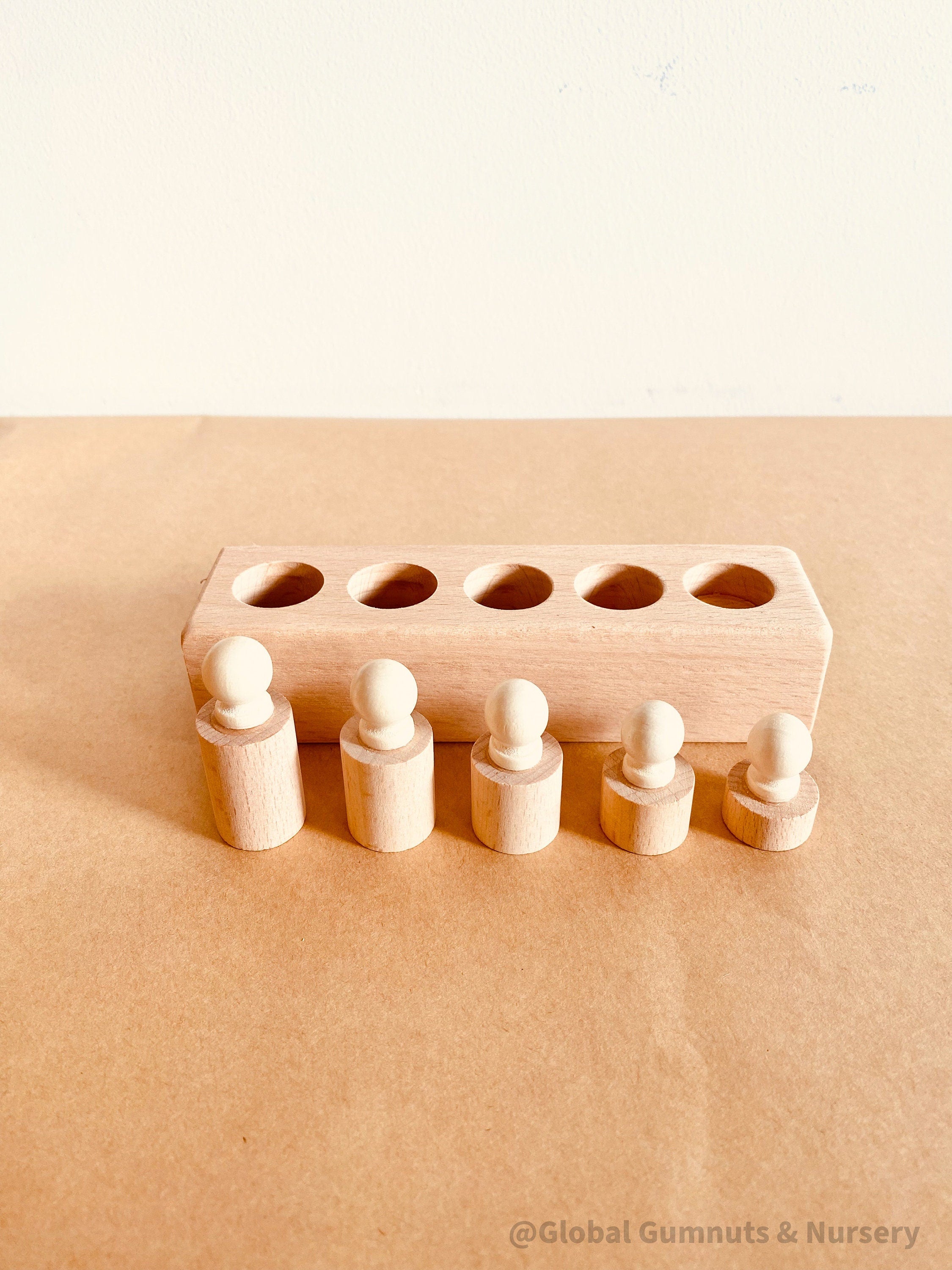 Meroco wooden weight and size learning set D, with cylinder weights and blocks for little explorers.