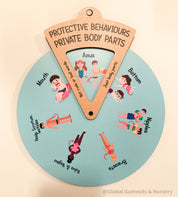 Protective Behaviours Spinner Dial – Educational Tool: Child safety education spinner dial teaching private body parts through interactive play.