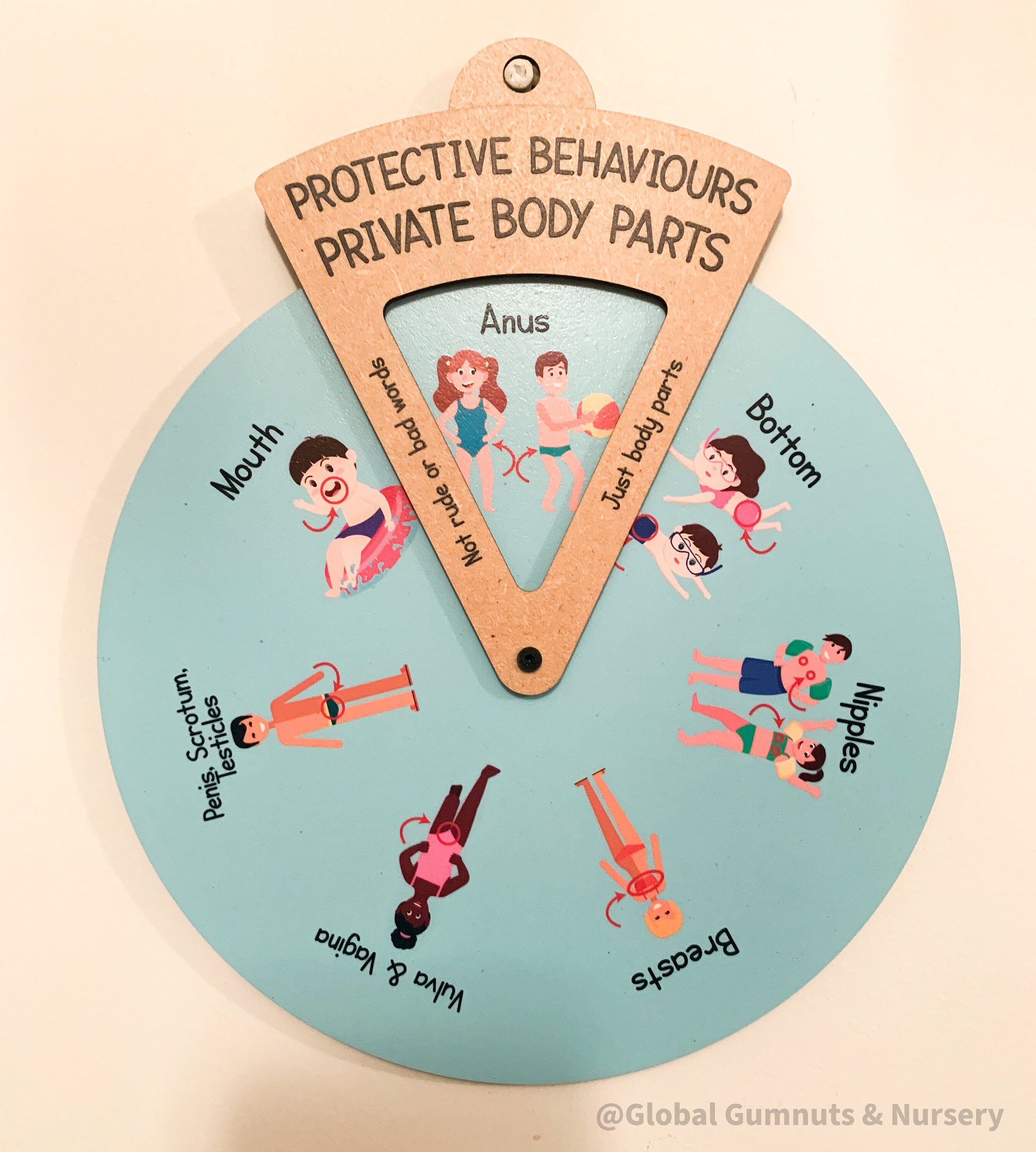 Protective Behaviours Spinner Dial – Educational Tool: Child safety education spinner dial teaching private body parts through interactive play.