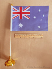 Australian Flag on Wooden Pole: Aboriginal and Australian flag set with optional felt balls.
