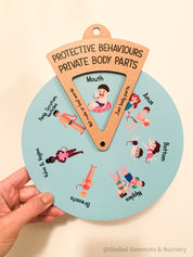 Protective Behaviours Spinner Dial – Educational Tool: Child safety education spinner dial teaching private body parts through interactive play.