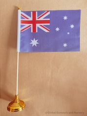 Australian Flag on Wooden Pole: Aboriginal and Australian flag set with optional felt balls.